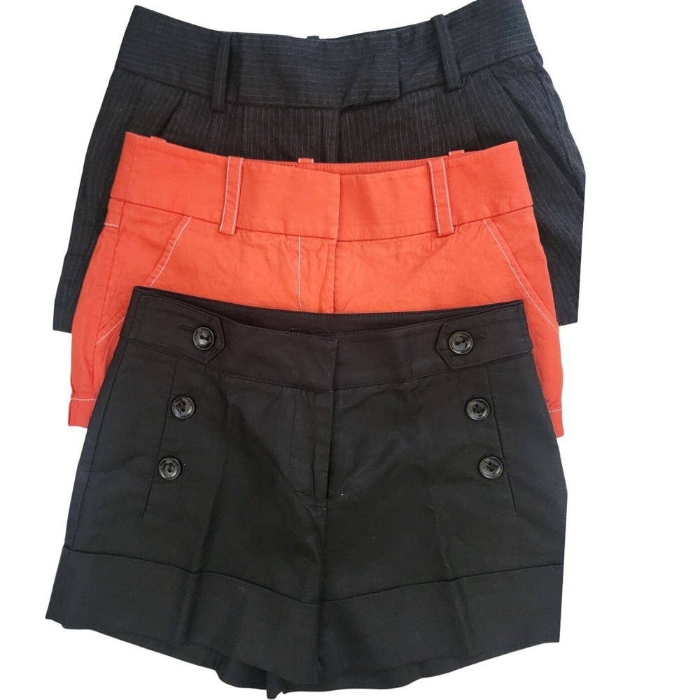 Bebe Shorts Bundle Size 0 Black Sailor Coral Contrast Stitch Grey Pinstripe 3pc